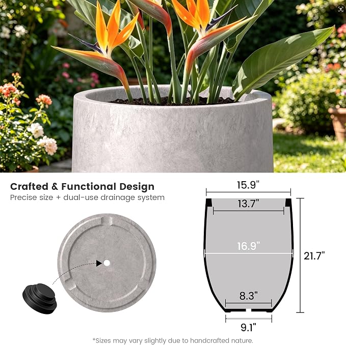 Kante Large Round Bullet CON Gray Concrete Planter 21.7" Tall, Outdoor | Rubber - Image 6