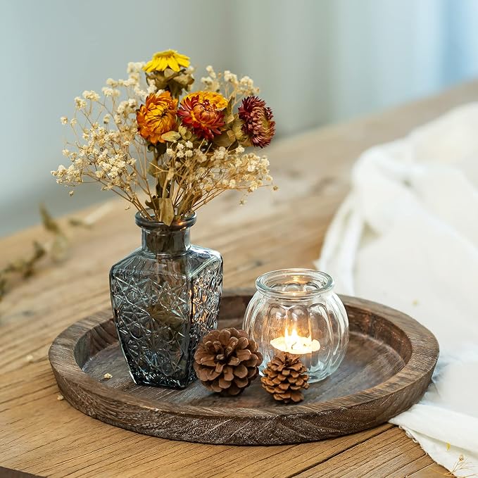 Romadedi Farmhouse Wooden Candle Tray, 11 Inch Round | Wood Decorative Pillar - Image 2