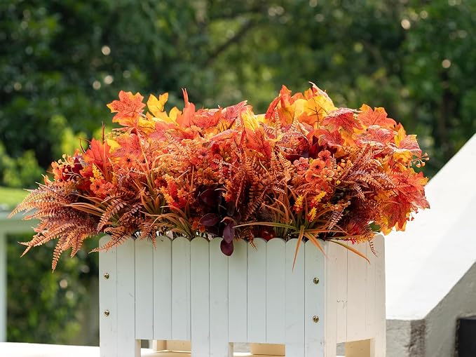 24PCS Artificial Fall Flowers Outdoors, Faux Maples & Mums - Image 8