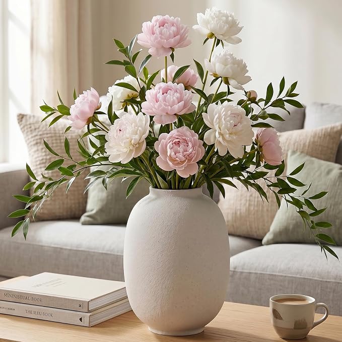 Large White Ceramic Vase, 9.9in Round Tall Flowers Vase - Image 5