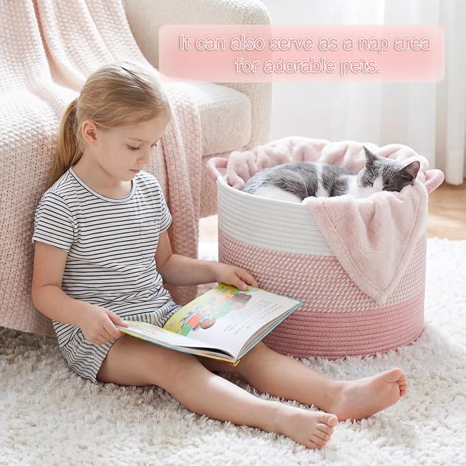 Artfeel 70L Large Cotton Rope Basket, Decorative Woven Blanket Storage - Image 3