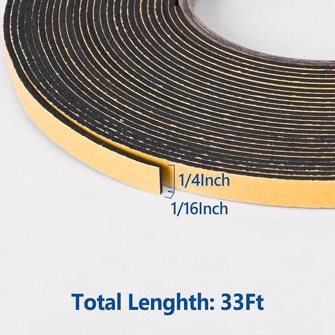 Self Adhesive Foam Tape Weatherstrip 1/4in x 1/16in x 33Ft High Density Foam - Image 2