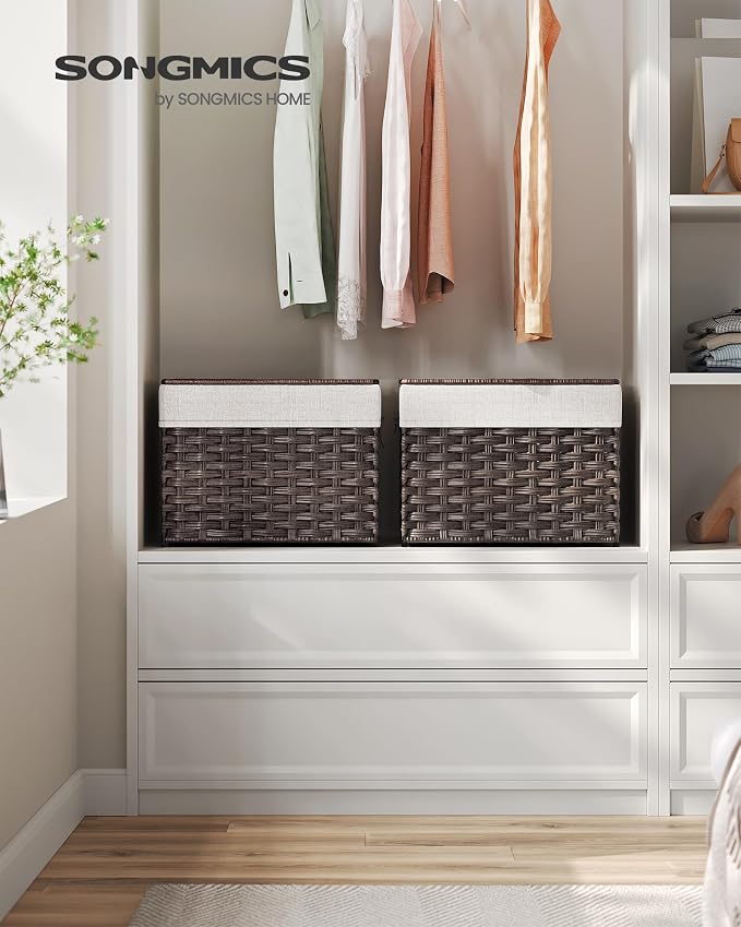 SONGMICS Storage Basket with Lid, Woven Blanket Storage Bin with Handles - Image 2