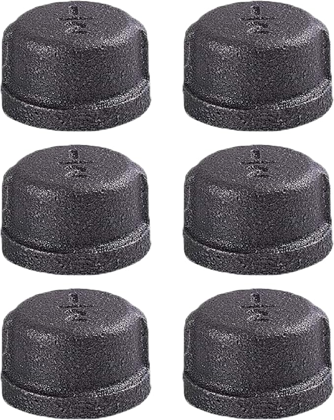 6 Pack 1/2 Inch Malleable Cast Iron Pipe Cap Industrial Pipe by YOIASHGH