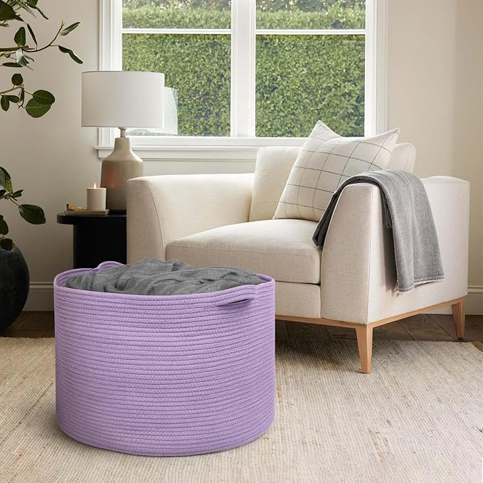 115L Extra Large Purple Storage Basket, 23.6" X 15.7" Jumbo Woven Cotton Rope - Image 5