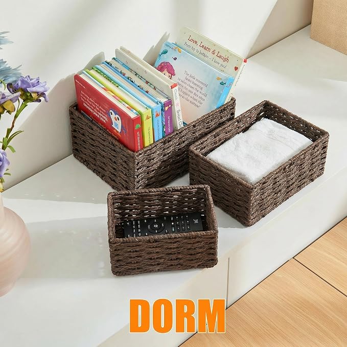 Small Wicker Basket for Organizing, Woven Storage Basket Set of 3 - Image 5