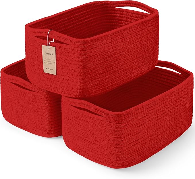 3 Pack Storage Baskets for Organizing, 13.7×9.5×6.3", Cotton Rope Basket for by MaxuniTechLife