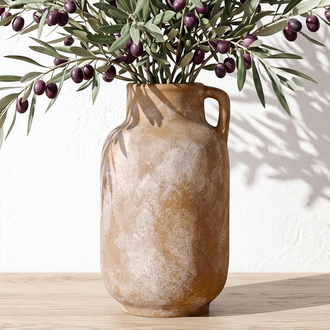 Ceramic Flower Vase, 9.3in Farmhouse Table Rustic Vases, Small Flower by CUCUMI