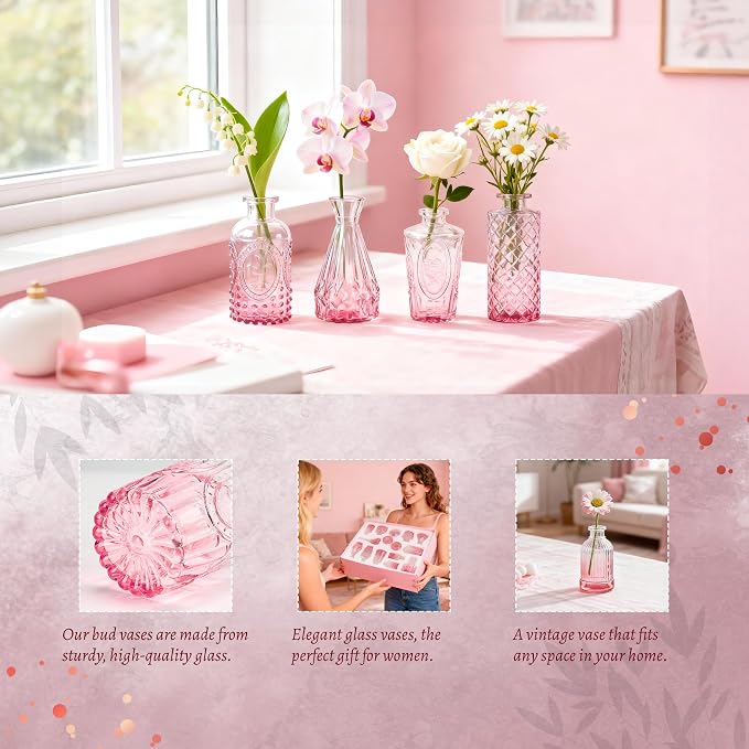 Der Rose 30pcs Glass Bud Vases, charming embossed patterns, thick sturdy glass - Image 2