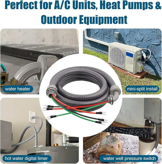 8FT Non-Metallic Liquid-Tight Conduit Kit, 1/2" Pre-Wired Electrical Whip - Image 6