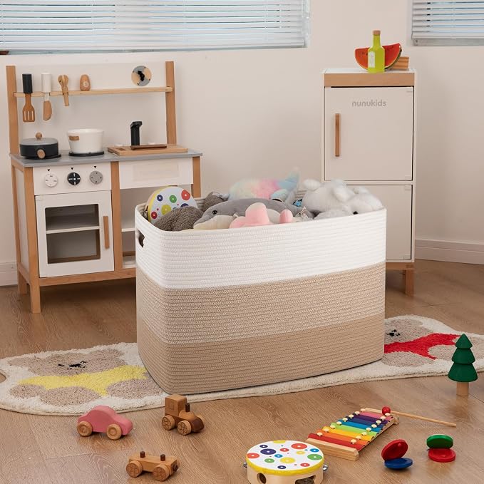OIAHOMY 108L Extra Large Blanket Basket Dog Toy Basket Light Brown | Rectangle - Image 2