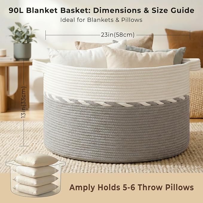 OIAHOMY 90L Extra Large Blanket Basket - Image 2