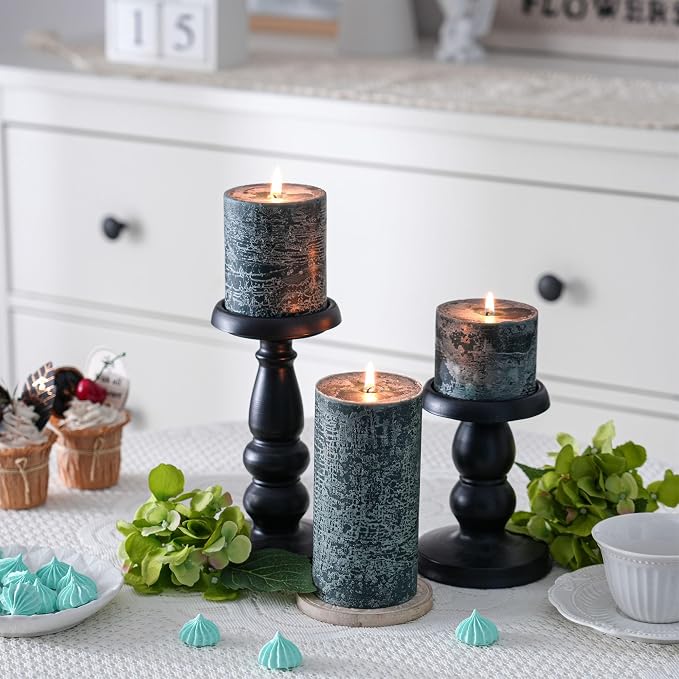 3x3 Inch Dark Green Pillar Candles Set of 3 - Image 5