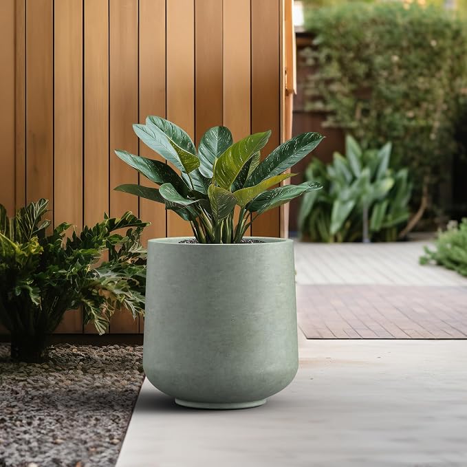 Kante Large Round Curved Mint Green Concrete Planter 16.5" Dia, Outdoor | - Image 5