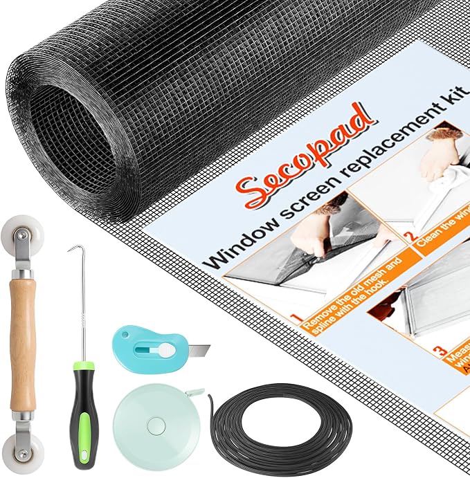Secopad Window Screen & Screen Door Mesh Repair Kit, 48 in x 118 in, Tearproof by Secopad