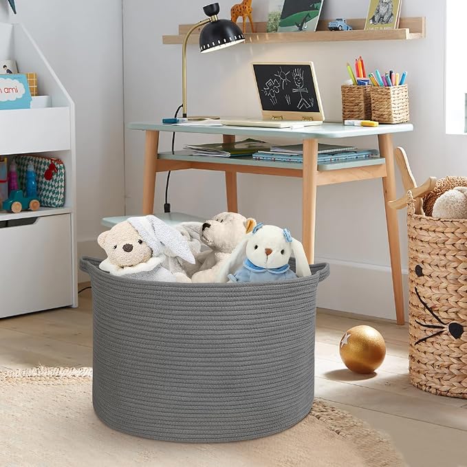 Large Dark Grey Storage Basket, Woven Cotton Rope Baskets - Image 5