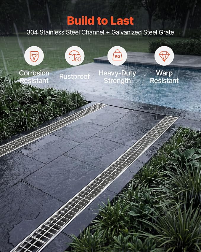 VEVOR Trench Drain, 39.2 x 5.8 x 5.5 in, Linear Drainage Channel - Image 4