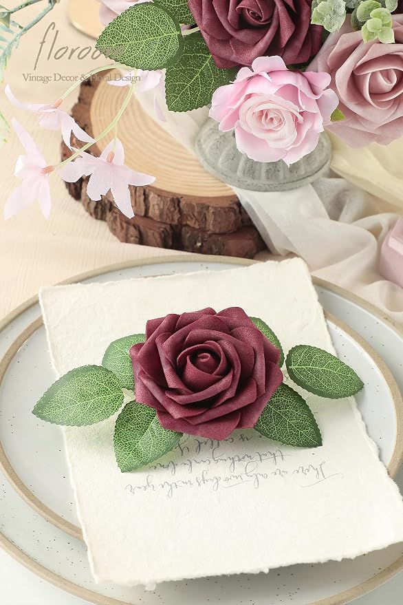Artificial Flowers 25pcs Real Looking Cinnamon Rose & Shabby Pink Foam Fake - Image 6