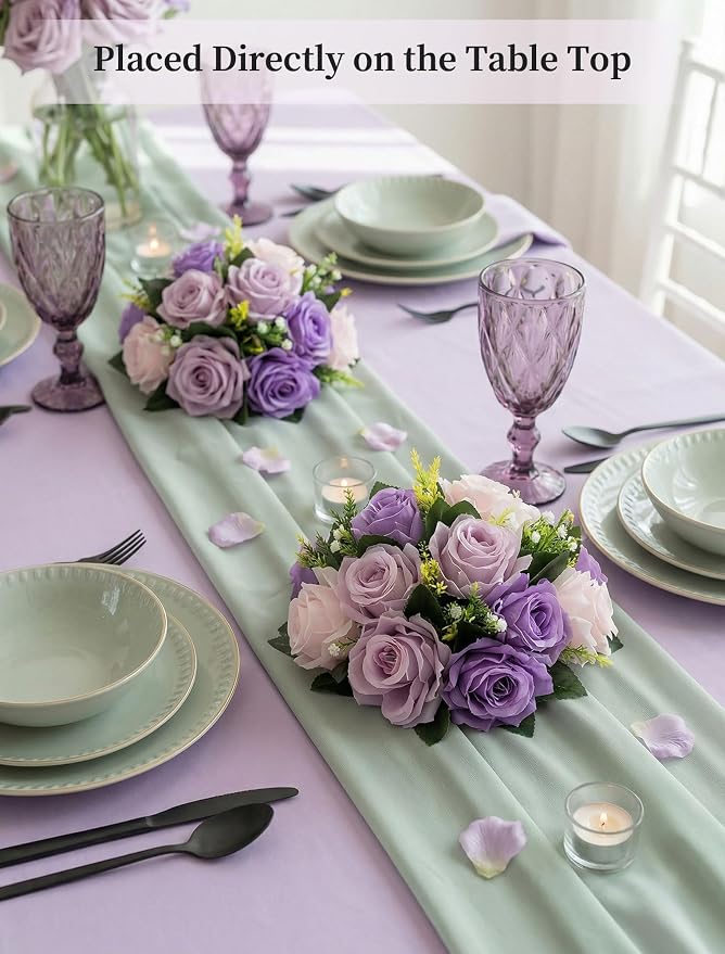 BLOSMON Wedding Rose Centerpieces Tables: Purple Lilac Pink Fake Roses | 10 Pcs - Image 4
