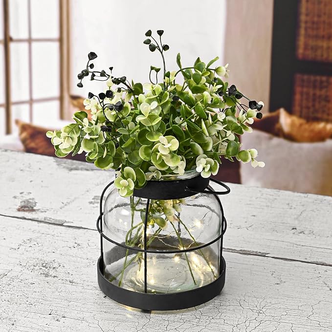 Black Glass Farmhouse Vase Rustic Lantern Decor - Image 5