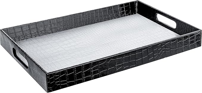 Home Redefined 17.5"x12" Silver & Black Glossy Crocodile Faux Leather Serving by HomeRedefined