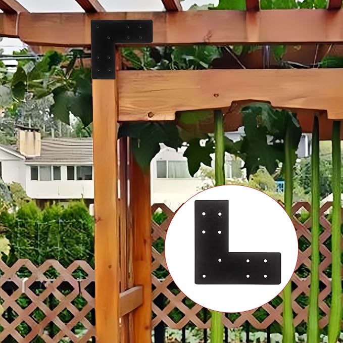 4pcs Heavy Duty Flat L Shape Flat Post Brackets, 7.5x7.5' Black, Wall Mount - Image 7