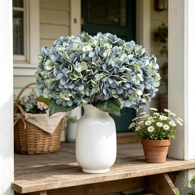 Kimura's Cabin 6pcs Silk Hydrangeas Artificial Flowers, Deep Lake Blue | - Image 9