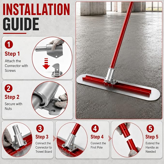 48" x 12" Thickened Stainless Steel Concrete Bull Float Tool Kit, Fresno - Image 9