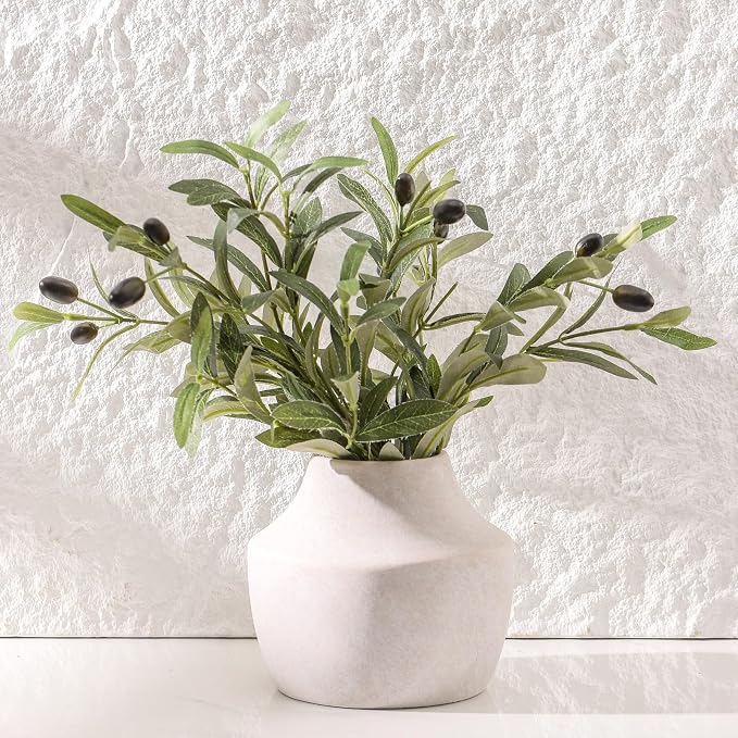 Mitt&Ditt Ceramic Flower Vase, 5.3 inch Off-White Farmhouse Rustic Vase - Image 9