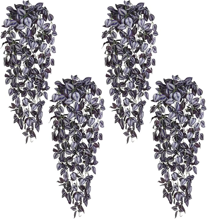 BLEUM CADE Fake Hanging Plants, Faux Deep Purple Vines Hanging Plant by BLEUMCADE