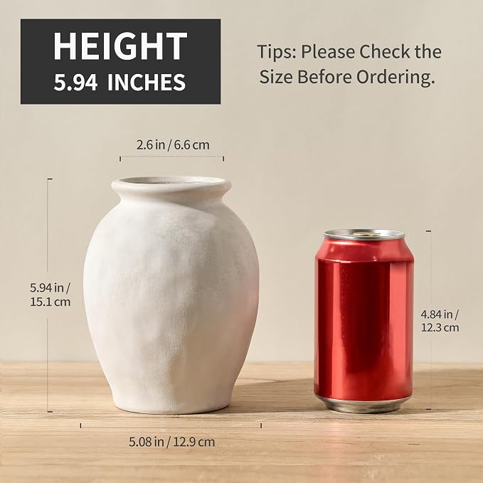 5.94" Ceramic Vase for Home Decor, Decorative Terracotta Farmhouse Rustic Vases - Image 2