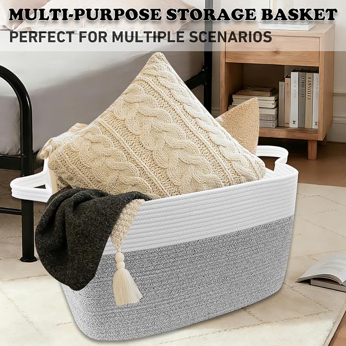 96L Laundry Basket with Handles, Extra Blanket Basket, Living Room - Image 6