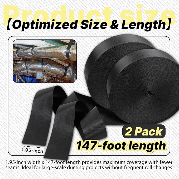 2 Pack Heavy Duty Duct Strap – 1.95 in x 147 ft Black Nylon Strapping - Image 3