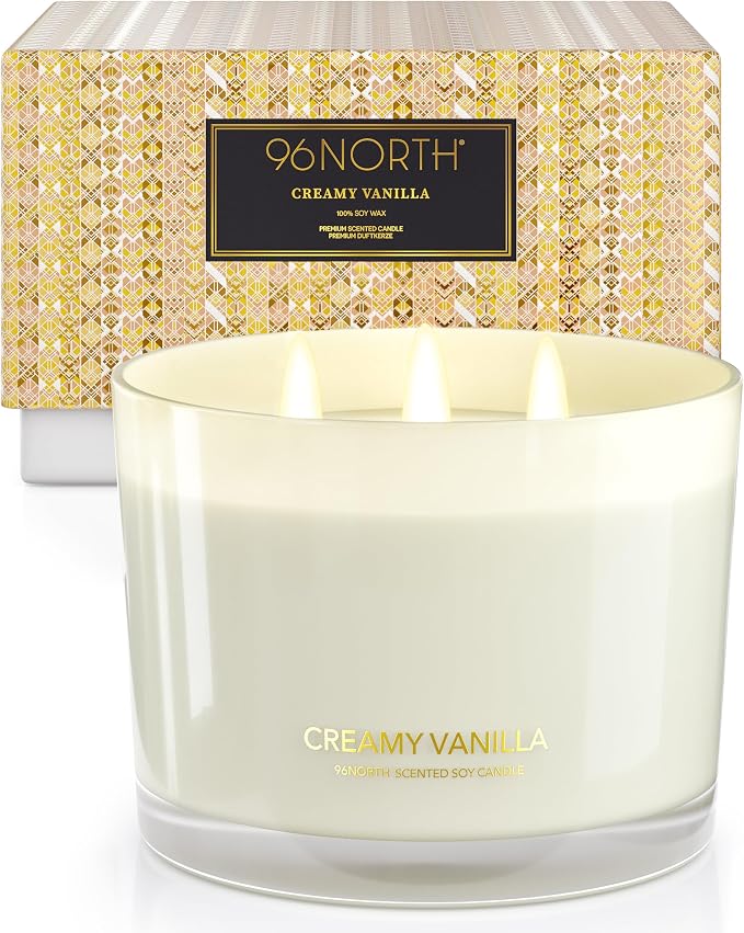 Creamy Vanilla Scented Candles | Large 3 Wick Jar Candle | Up to 40 Hours by 96NORTH%C2%AE
