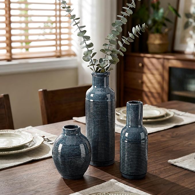 Ceramic Blue Vase Set of 3 - Image 4