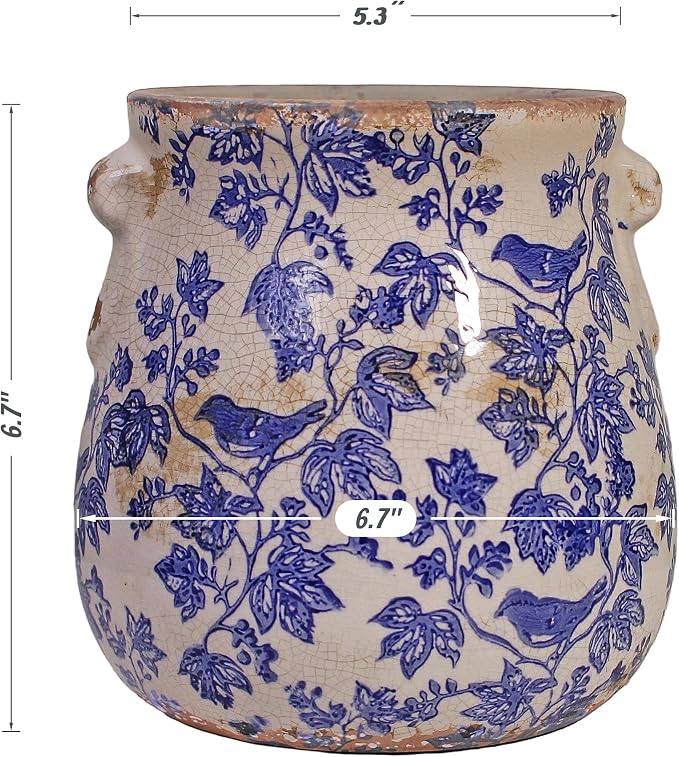 English Country Ceramic Planter, 6.7" Chinoiserie Vase & Utensil Holder | - Image 3