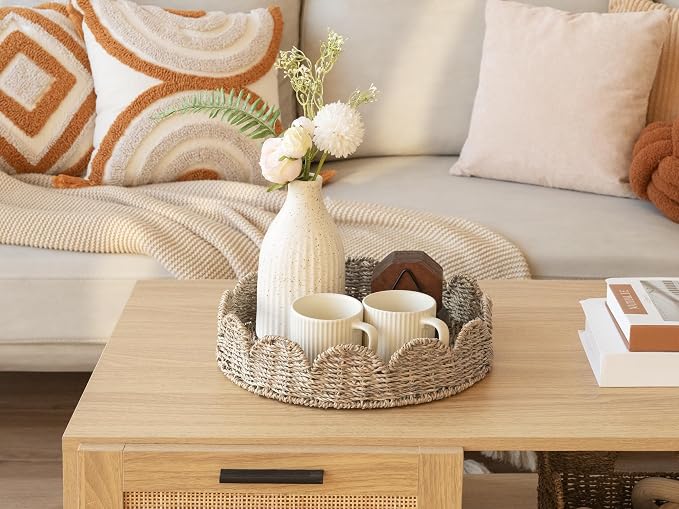 StorageWorks Wicker Scalloped Tray, Decorative Woven Tray - Image 7