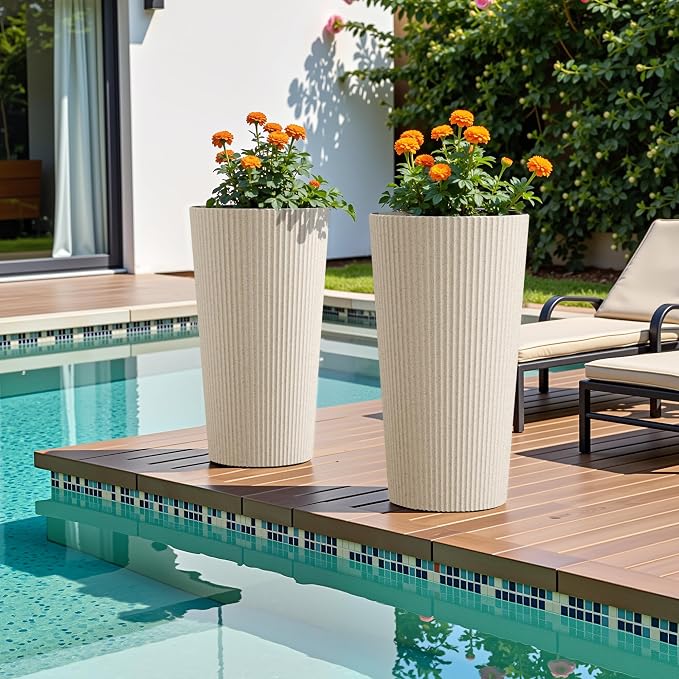 24" Tall Planters for Outdoor Plants Set of 2 - Image 9