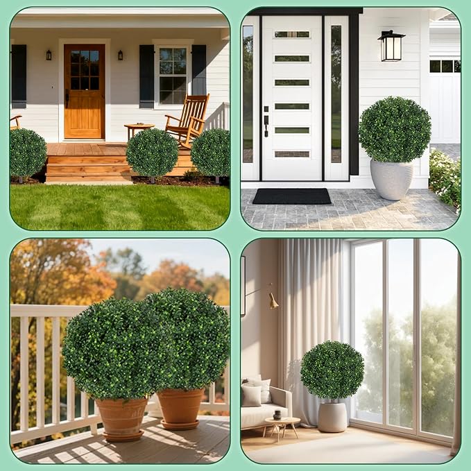 27.5" Artificial Boxwood Topiary Ball Tree, UV Resistant Faux Evergreen Boxwood - Image 5