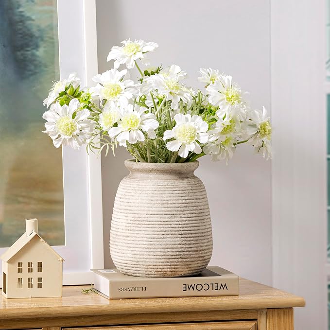 Ceramic Flower Vase, Rustic Farmhouse Decorative Vase Pottery Wide-Mouth Vases - Image 8