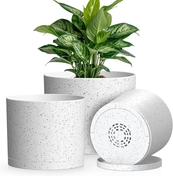 Plant Pots, 10/9/8 Inch 3 Pack Cylindrical Flower Pots by KUGAZ