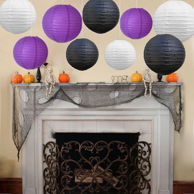 BEISHIDA Black Purple White Paper Lanterns 6/8/10/12Inch Round Chinese Lamp | - Image 5
