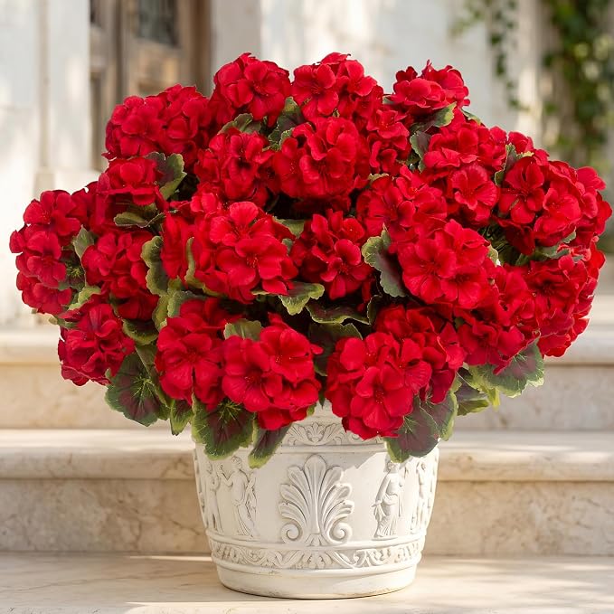 lovemoon 8 Pcs Artificial Geranium Plant Realistic Silk Flowers - Image 8