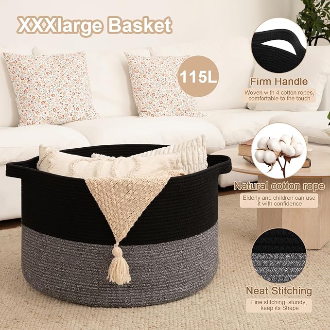 OIAHOMY 115L Extra Large Blanket Basket - Image 4