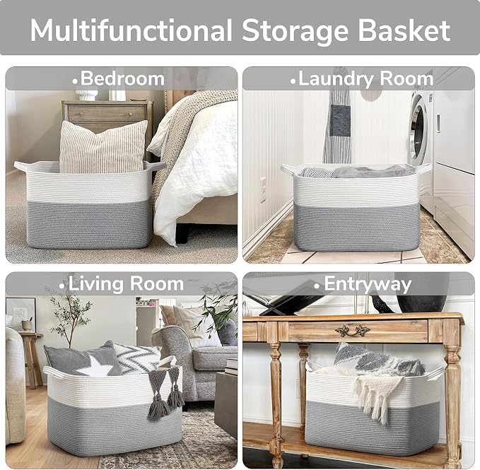 Goodpick 85L Large Woven Rope Blanket Basket, Living Room & Bedroom Organization - Image 4