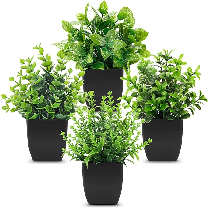 Der Rose 4 Pack Black Bathroom Decor Small Fake Plants, Halloween Decor | by DerRose