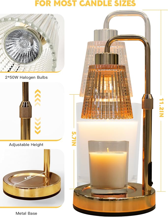 Gold Candle Warmer Lamp with 24h Cycle Timer, Dimmable Wax Melt Warmer | Gold - Image 6