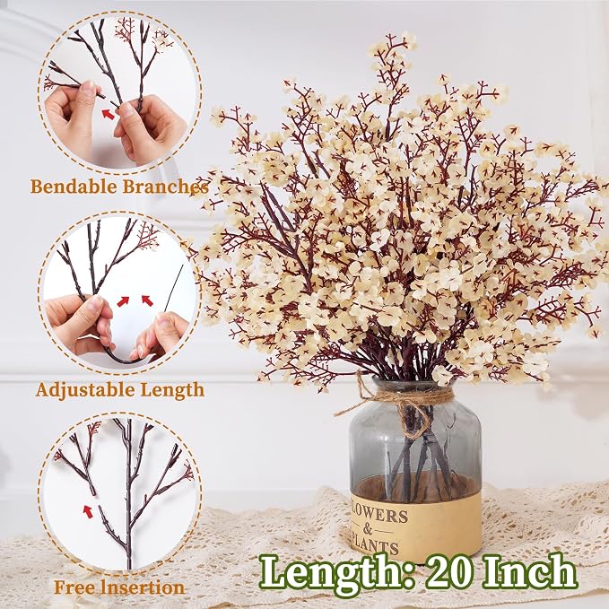 5 Pcs Fake Flowers, Real Touch Babys Breath Artificial Flowers, Champagne | - Image 4