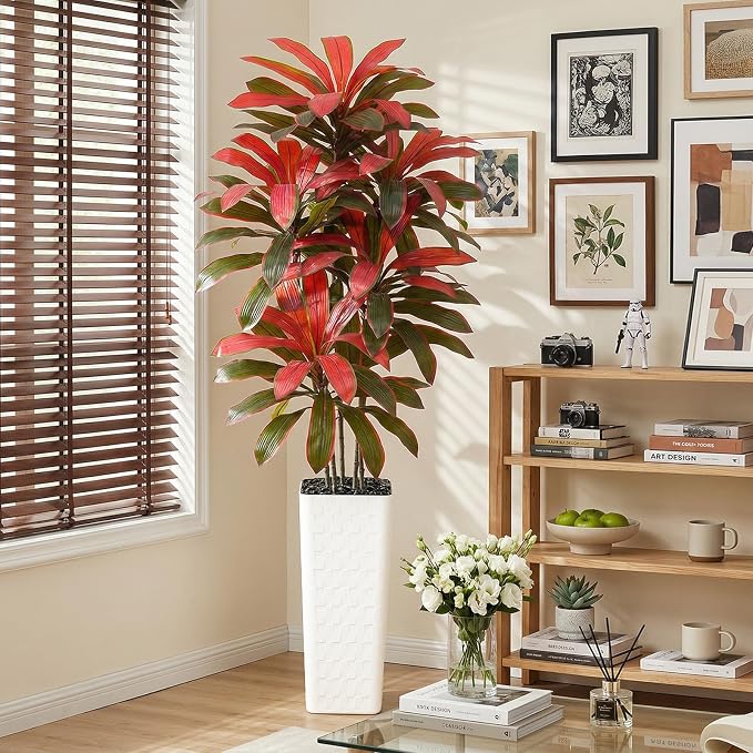 Artificial Dracaena Tree: 7FT Fake Plants Silk Faux Trees（White Pot） | - Image 3