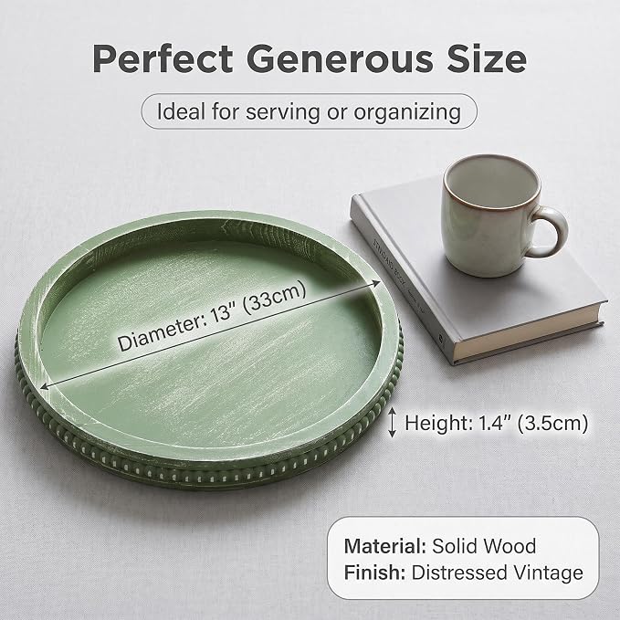 Hrastany Round Sage Green Wood Decorative Tray - Image 2